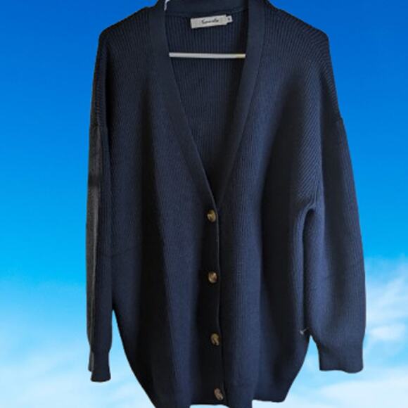 Caracilia Medium button down oversized blue viscose blend fall/winter sweater - Picture 1 of 1